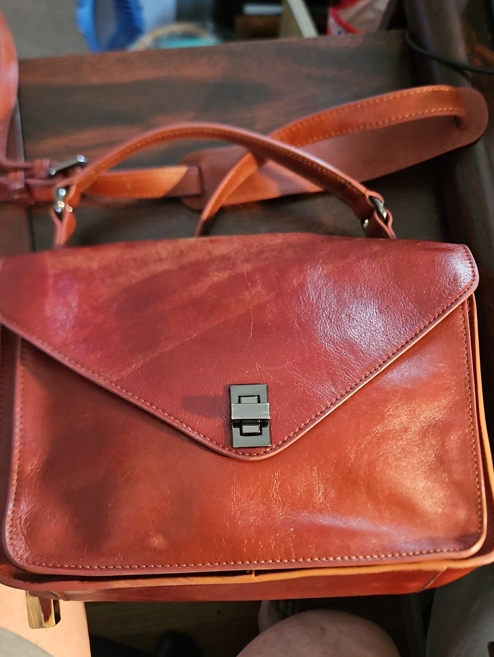 Leather Crossbody Envelope Bag in Rich Brown